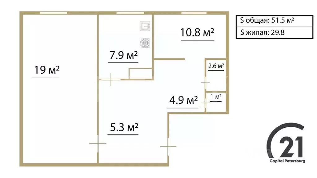 2-к кв. Санкт-Петербург просп. Королева, 30К1 (51.5 м) - Фото 2