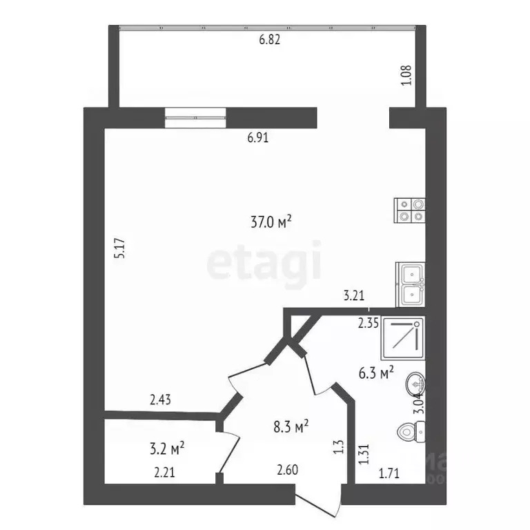 Студия Забайкальский край, Чита ул. Бутина, 78 (51.8 м) - Фото 2