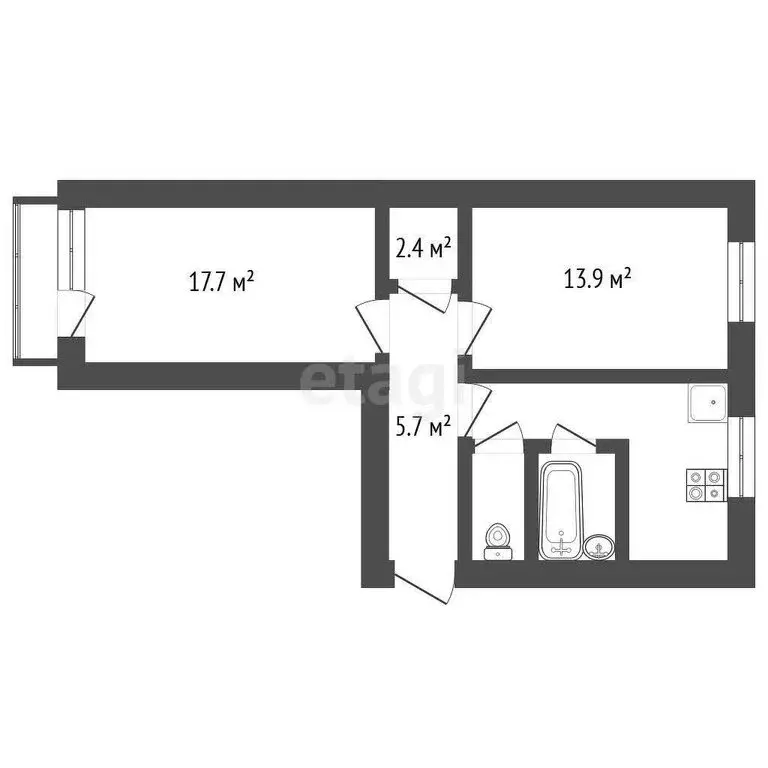 2-комнатная квартира: Ишим, улица Луначарского, 70к1 (58.8 м) - Фото 1