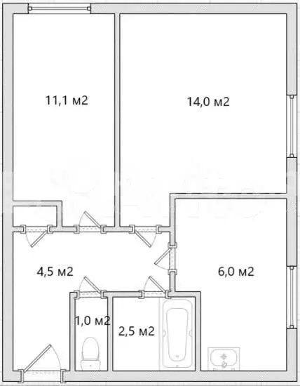 2-к. квартира, 39,6 м, 1/2 эт. - Фото 0