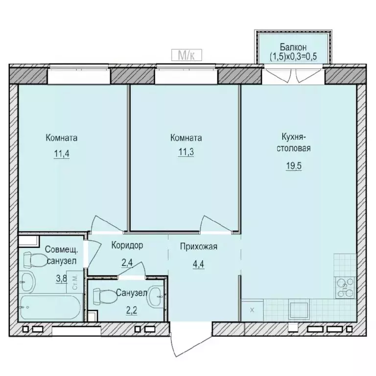 2-к кв. Удмуртия, Завьяловский район, с. Первомайский Санвилл жилой ... - Фото 1