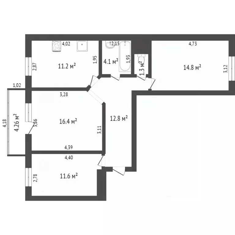 3-к кв. Бурятия, Улан-Удэ 140А мкр, 17 (90.6 м) - Фото 2