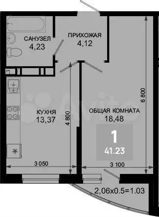 1-к. квартира, 41,2 м, 2/19 эт. - Фото 1
