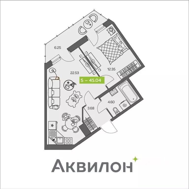 1-к кв. Архангельская область, Архангельск ул. Валявкина, 38 (45.04 м) - Фото 1