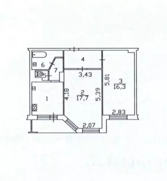 2-к. квартира, 56,4 м, 4/9 эт. - Фото 0