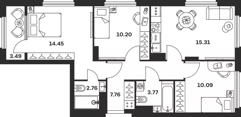 3-к кв. Тульская область, Тула Баташи Парк жилой комплекс (67.83 м) - Фото 1