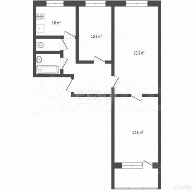3-к. квартира, 59 м, 8/9 эт. - Фото 0