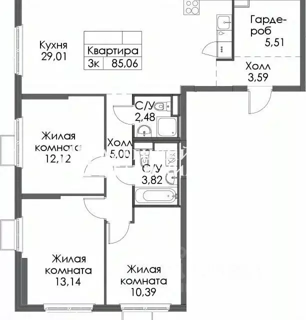 3-к кв. Ленинградская область, Ломоносовский район, Аннинское ... - Фото 2