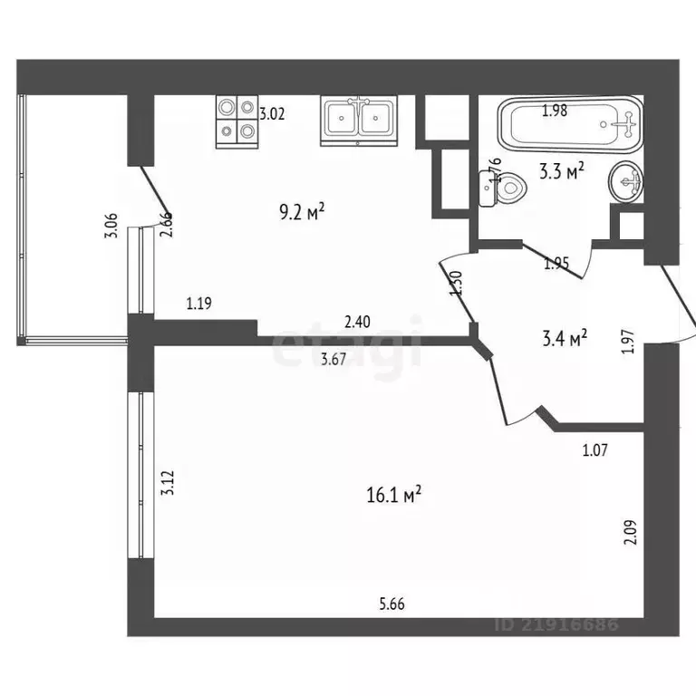 1-к кв. Калининградская область, Калининград Тихорецкая ул., 5 (32.0 ... - Фото 1