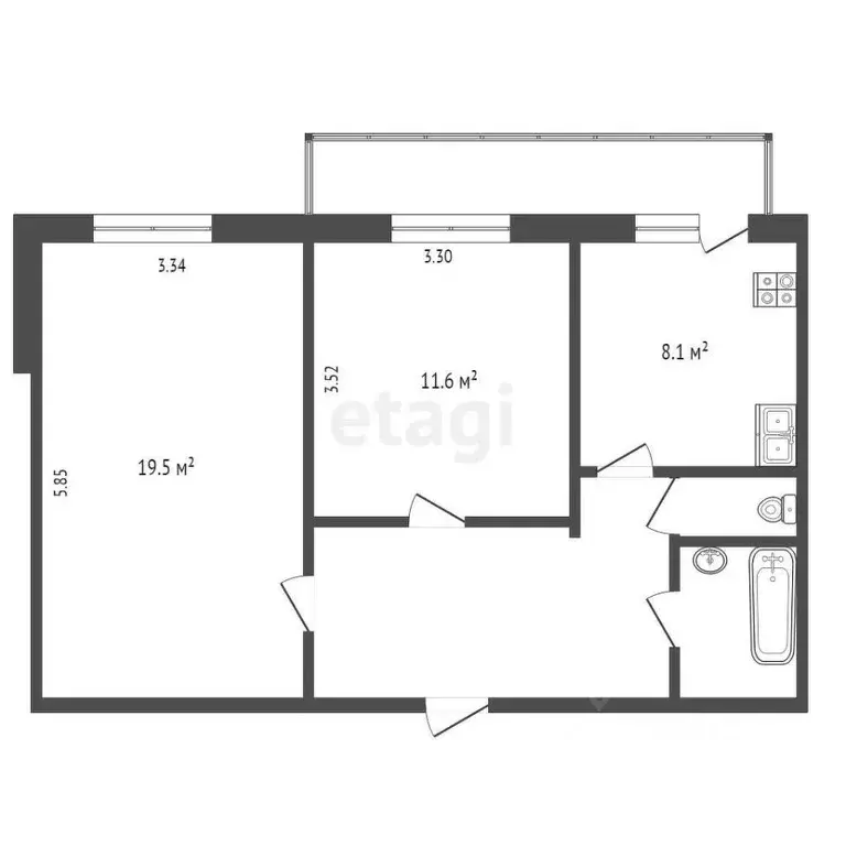 2-к кв. Ханты-Мансийский АО, Сургут ул. Лермонтова, 11/1 (53.2 м) - Фото 1