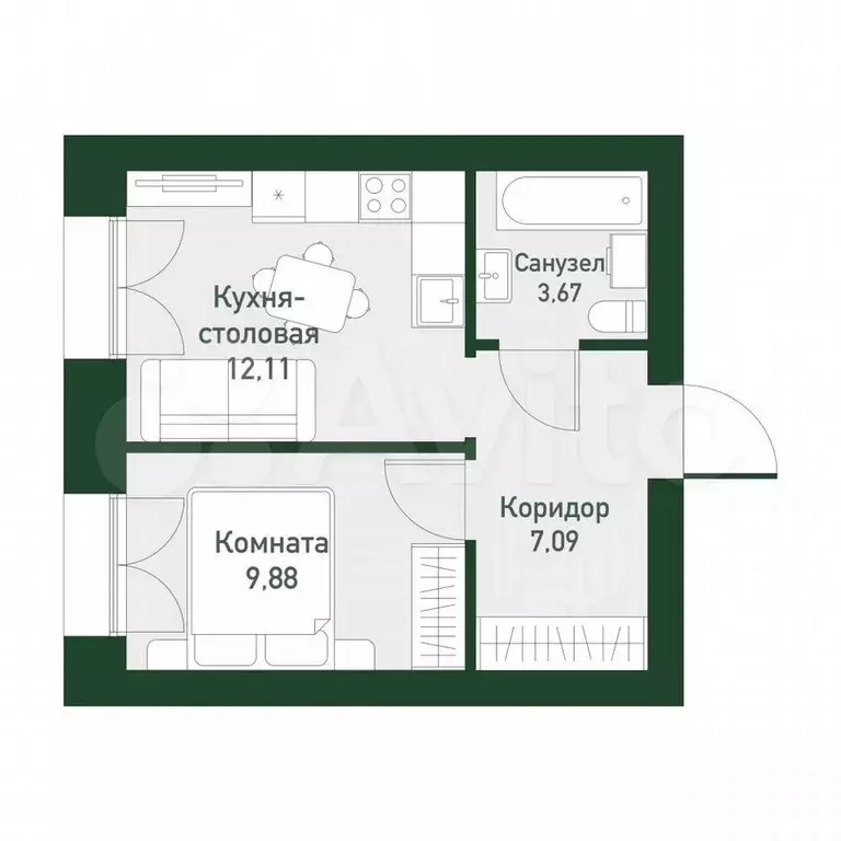 1-к. квартира, 31,8 м, 3/4 эт. - Фото 0