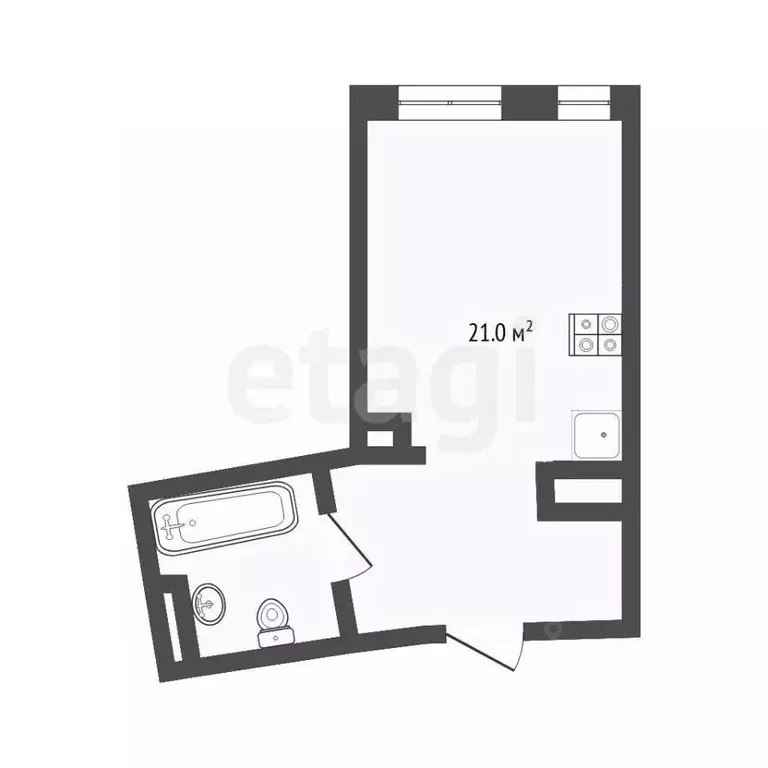 Студия Тюменская область, Тюмень ул. Газовиков, 73к3 (26.9 м) - Фото 2