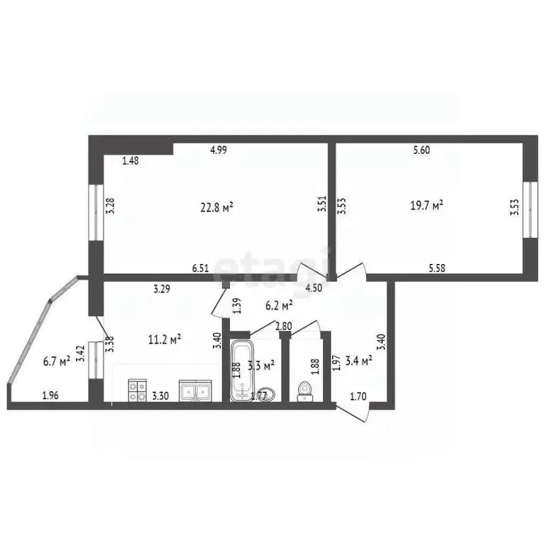 2-к кв. Тамбовская область, Тамбов ул. Чичерина, 7/1к1 (67.9 м) - Фото 2