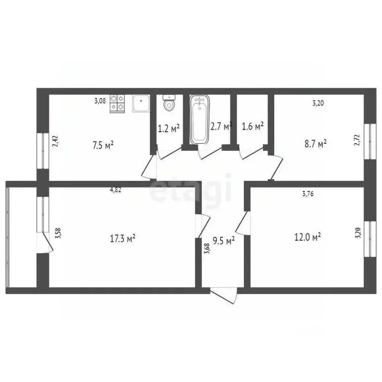 3-к кв. Брянская область, Жуковка пер. Первомайский, 10Б (63.6 м) - Фото 1