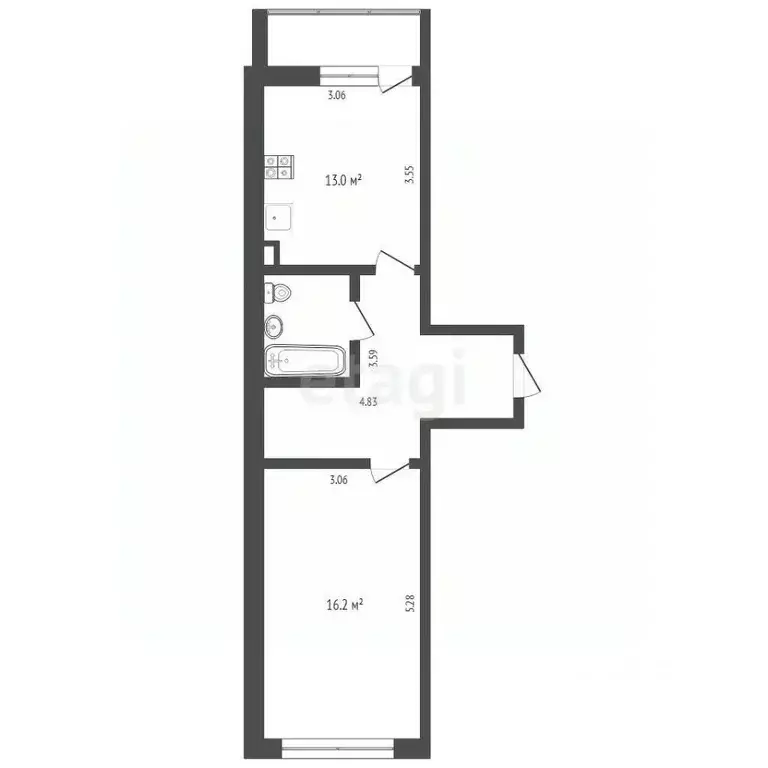 1-к кв. Белгородская область, Белгород ул. Щорса, 37в (43.0 м) - Фото 1