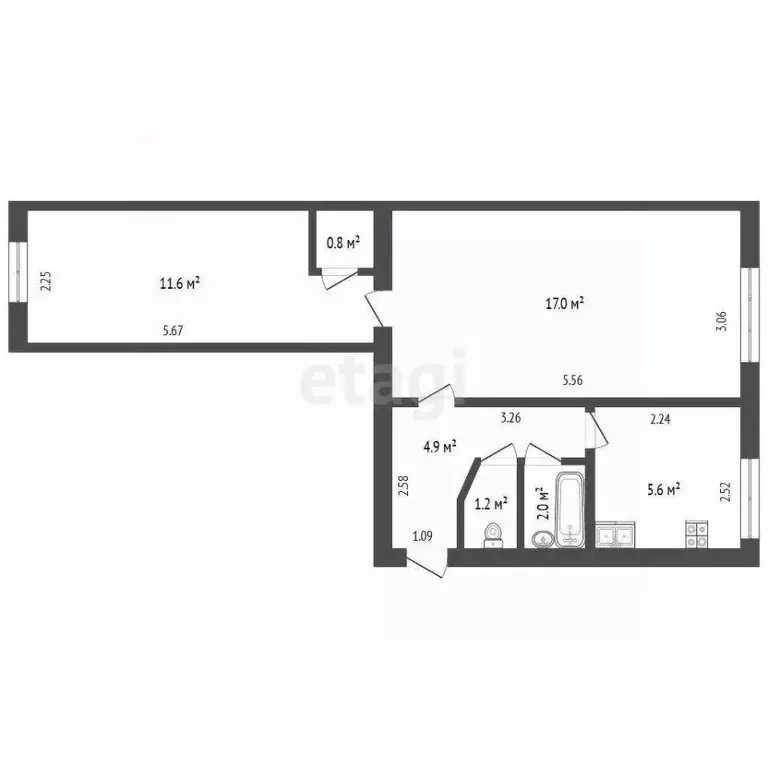 2-к кв. Ростовская область, Ростов-на-Дону просп. Стачки, 182/1 (43.1 ... - Фото 2