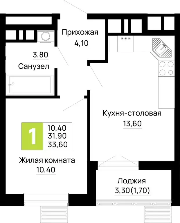 1-комнатная квартира: Тахтамукайский район, посёлок городского типа ... - Фото 1