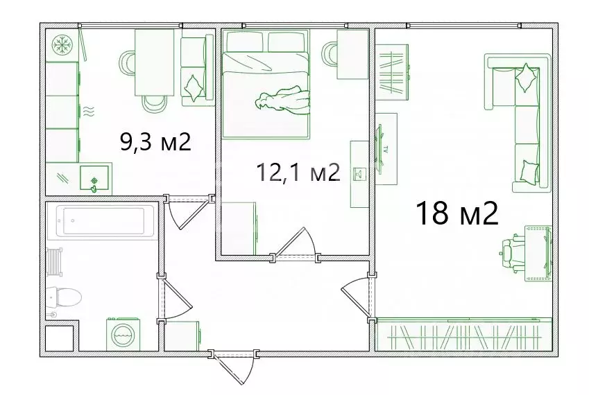 2-к кв. Омская область, Омск просп. Мира, 30В (52.4 м) - Фото 1