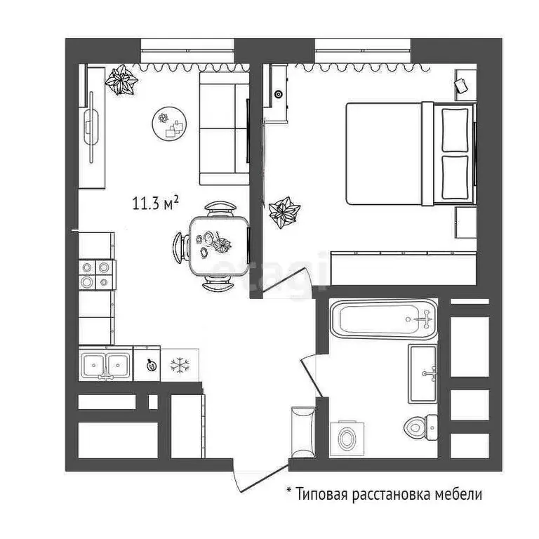 1-комнатная квартира: Тюмень, Новгородская улица, 14 (32.3 м) - Фото 1