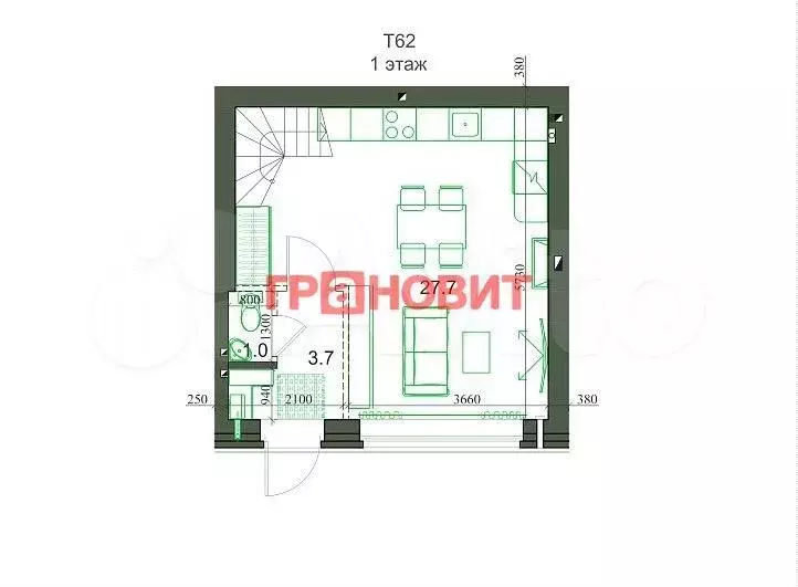 2-к. квартира, 62,3 м, 2/2 эт. - Фото 0