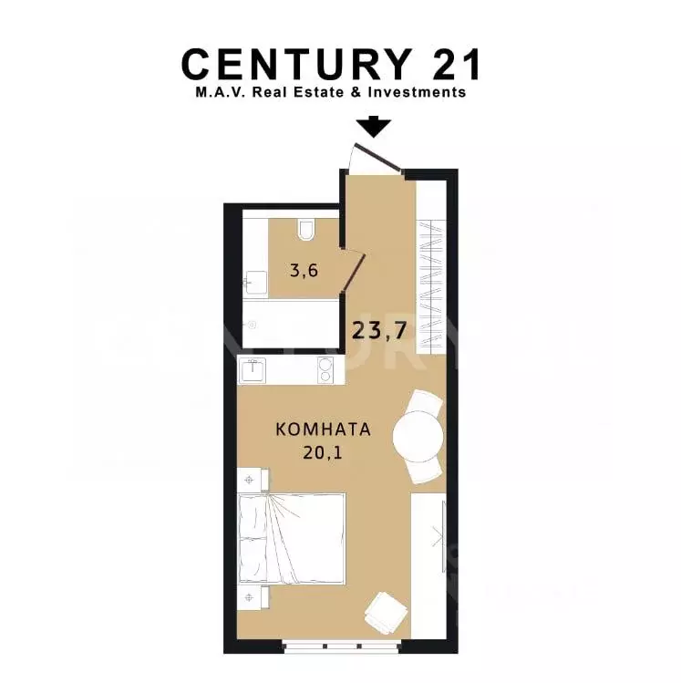 Студия Санкт-Петербург Ташкентская ул., 6к2 (23.7 м) - Фото 2