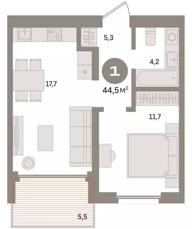 1-комнатная квартира: Екатеринбург, улица Советских Женщин (44.5 м) - Фото 2