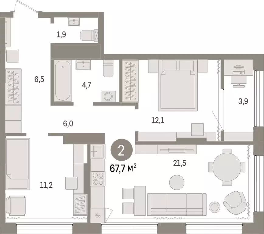 2-комнатная квартира: Тюмень, Краснооктябрьская улица, 4к3 (67.73 м) - Фото 1