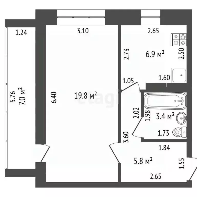 1-к кв. Башкортостан, Стерлитамак ул. Гоголя, 163 (35.9 м) - Фото 2
