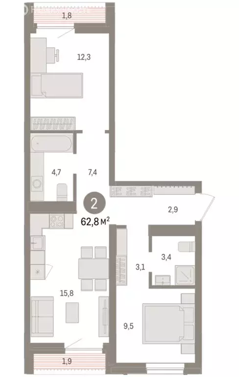 2-комнатная квартира: Новосибирск, улица Аэропорт (62.78 м) - Фото 1