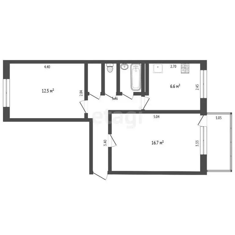 2-комнатная квартира: Тюмень, улица Пермякова, 41 (49 м) - Фото 1