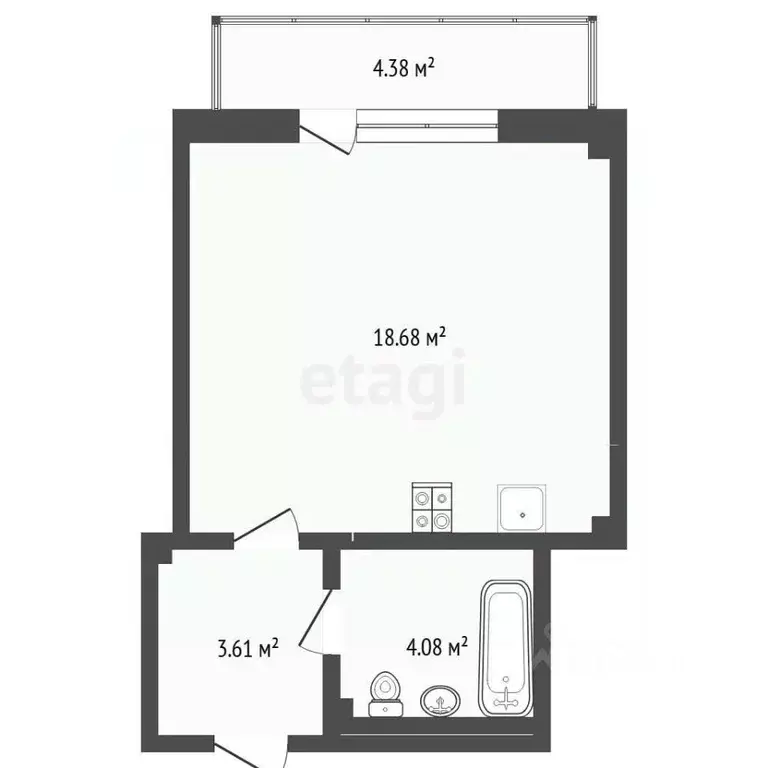 Студия Тюменская область, Тюмень ул. Николая Никитина, 4 (26.6 м) - Фото 2