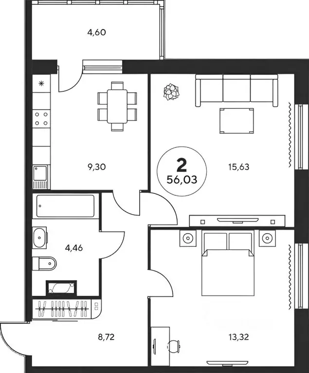 2-к кв. Ростовская область, Ростов-на-Дону просп. Сиверса, 30 (56.0 м) - Фото 2