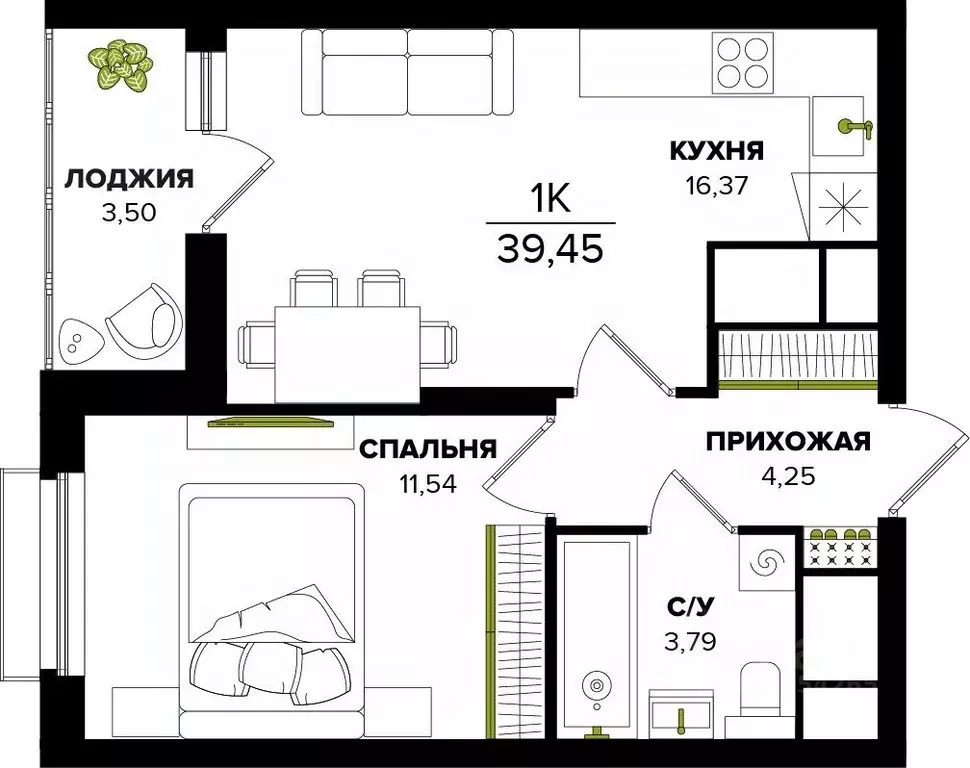 1-к кв. Тульская область, Тула  (39.45 м) - Фото 0