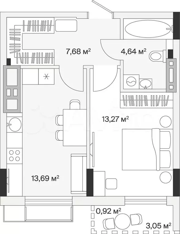 1-к. квартира, 40,2 м, 7/7 эт. - Фото 0