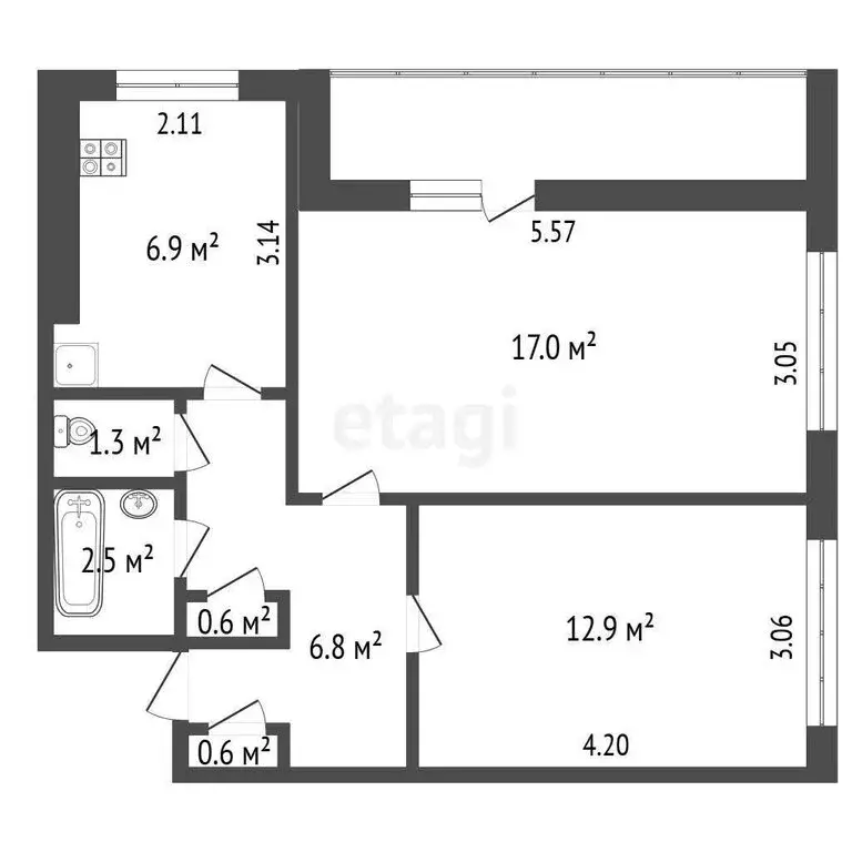 2-комнатная квартира: Омск, Волгоградская улица, 34 (48.6 м) - Фото 1