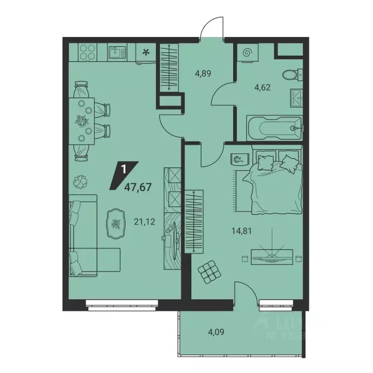 2-к кв. Свердловская область, Екатеринбург ул. Громова, 26/3 (47.67 м) - Фото 2
