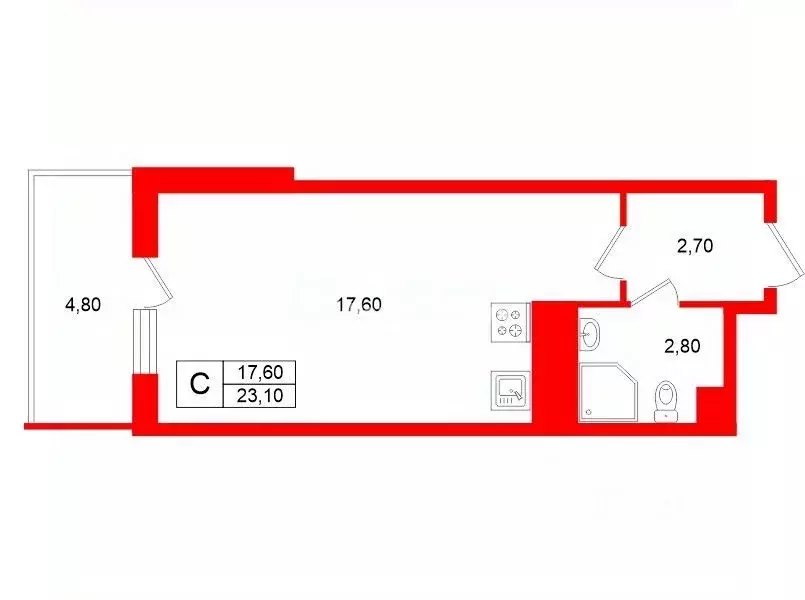Студия Санкт-Петербург Светлановский просп., 8 (23.1 м) - Фото 1