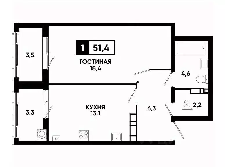 1-к кв. Ставропольский край, Ставрополь ул. Андрея Голуба, 14к2 (51.4 ... - Фото 0
