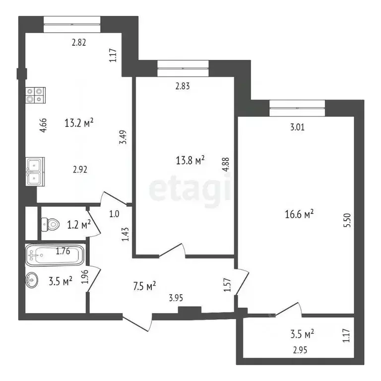 2-к кв. Ямало-Ненецкий АО, Новый Уренгой просп. Губкина, 26 (59.2 м) - Фото 2