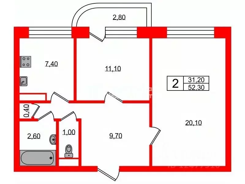 2-к кв. Санкт-Петербург Караваевская ул., 8 (52.3 м) - Фото 1