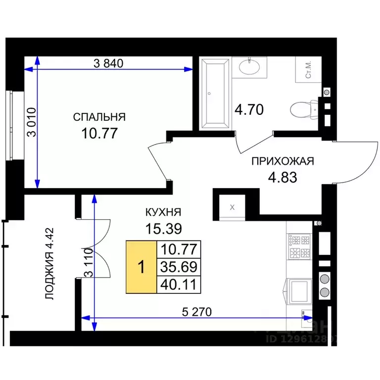 1-к кв. Калининградская область, Гурьевск Включи жилой комплекс (40.11 ... - Фото 1