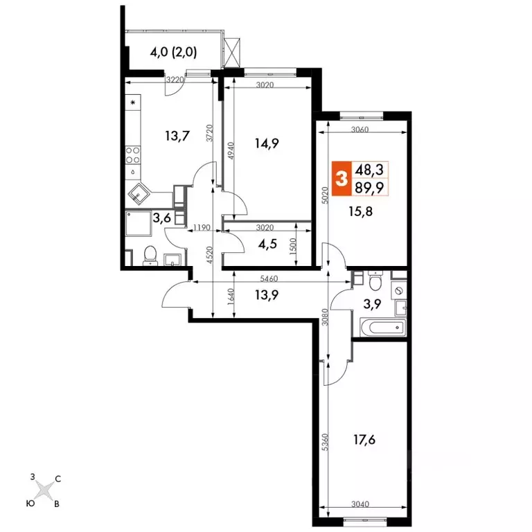 3-к кв. Калужская область, Обнинск просп. Ленина, 211 (90.0 м) - Фото 0