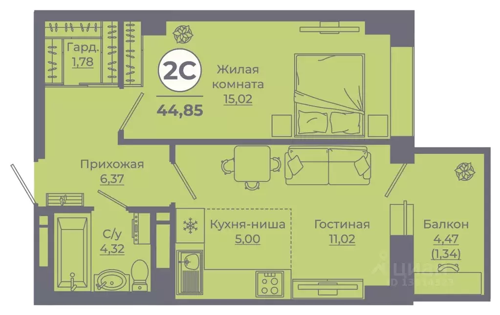 2-к кв. Ростовская область, Ростов-на-Дону Левенцовский мкр, ... - Фото 1