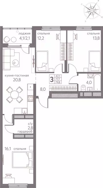 3-комнатная квартира: Пермь, Серебристая улица, 3 (79.8 м) - Фото 1