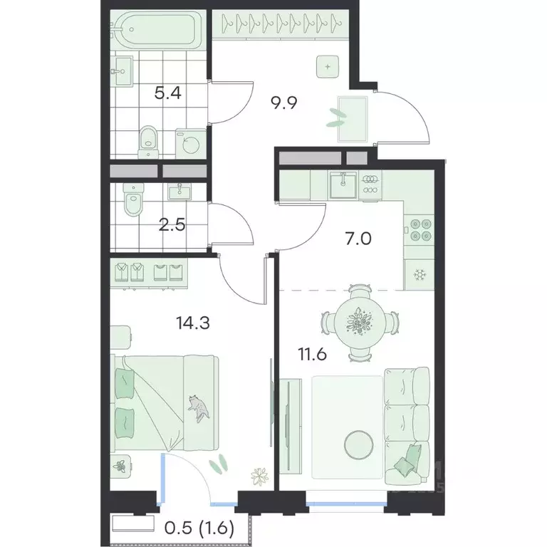 2-к кв. Московская область, Раменское G3 Михалевич жилой комплекс ... - Фото 1