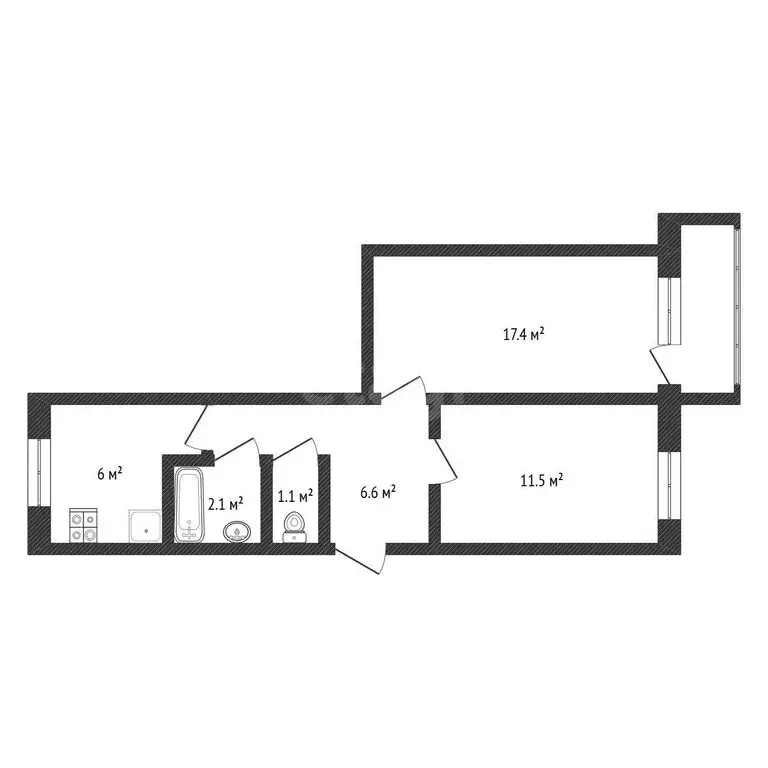 2-комнатная квартира: Бор, улица Крупской, 1 (44.7 м) - Фото 0