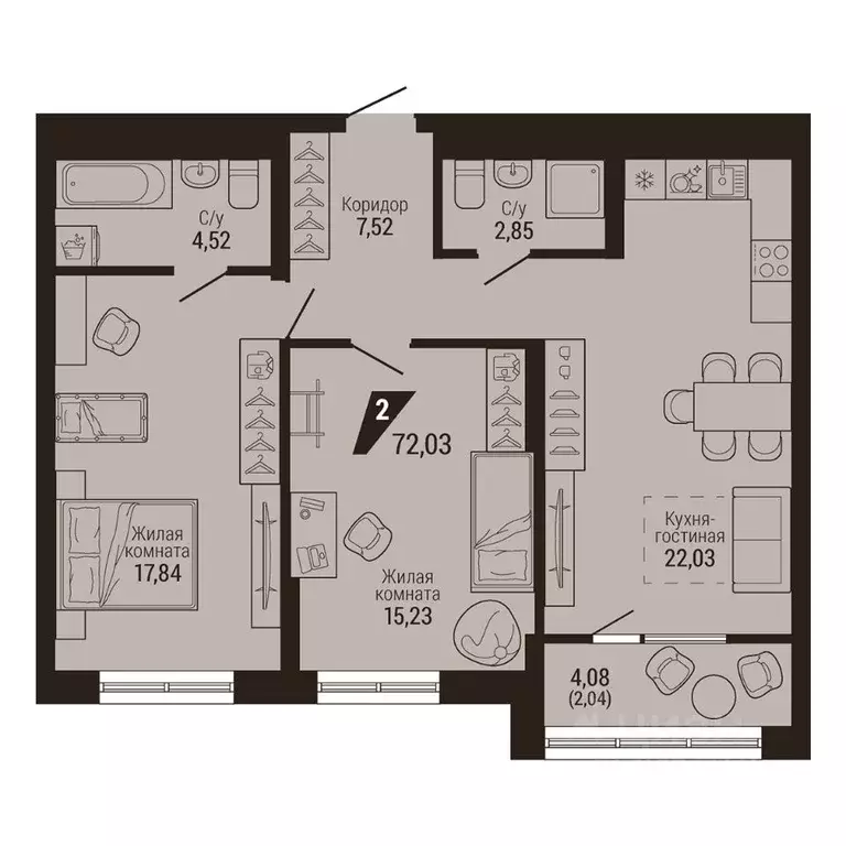 2-к кв. Свердловская область, Екатеринбург Центральный жилрайон, Дом 7 ... - Фото 1
