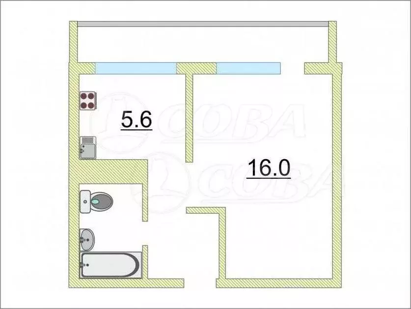 1-комнатная квартира: Тюмень, улица Коммунаров, 37 (33.7 м) - Фото 1