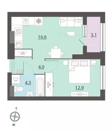 1-комнатная квартира: Екатеринбург, жилой район Центральный, жилой ... - Фото 1