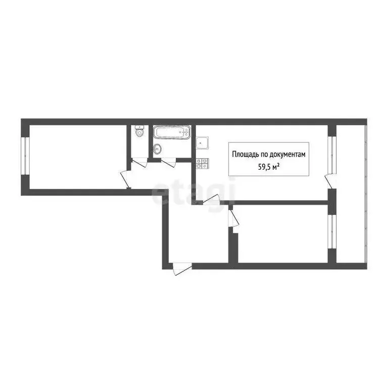 2-комнатная квартира: Томск, Береговая улица, 9 (59.5 м) - Фото 1